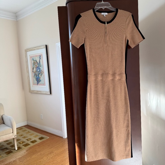 Reiss Dresses & Skirts - Reiss Rosie Short Sleeve Sweater Dress XS Camel/Black Striped Knit